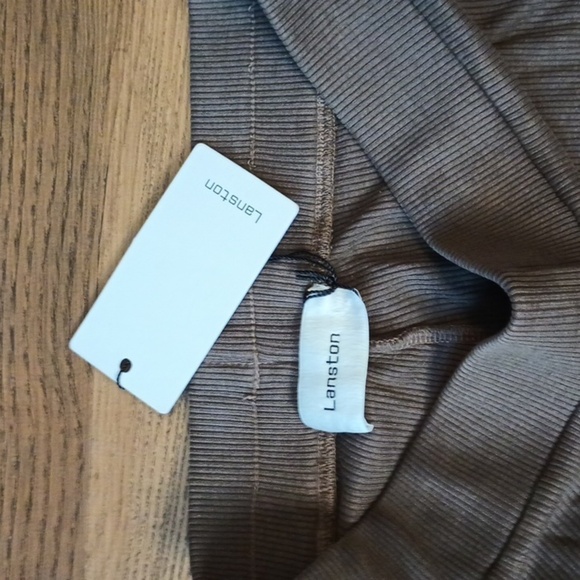 Lanston Coffee Brown Rib Knit Split Seam Straight Leg Pants PP - Picture 2 of 4